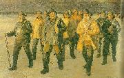 Michael Ancher fiskere vender hjem fra nordstranden i aftensol oil painting reproduction